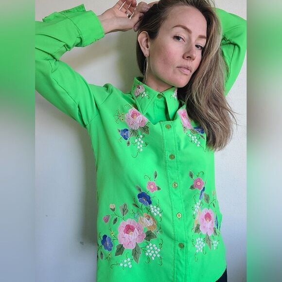 King James California Embroidered Vintage 70s Button Down L - Picture 11 of 15